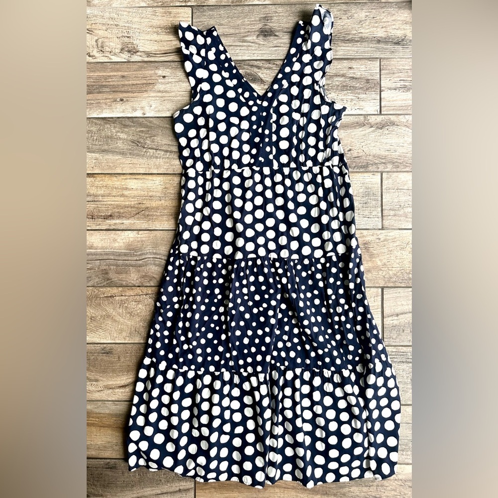 Loft Dotted Flutter Sleeve V-neck Midi Dress Sz M